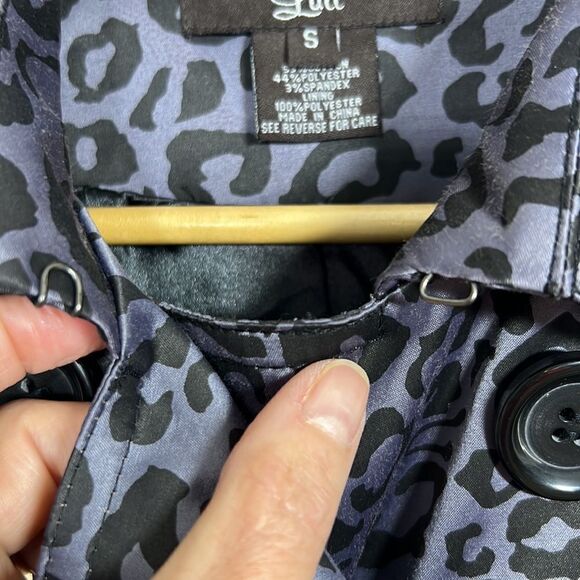 LUII Women’s Animal Print/Cheetah Trench Coat Gray/Black Size Small - Picture 10 of 13